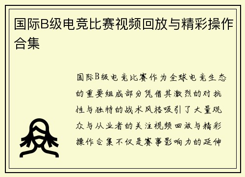 国际B级电竞比赛视频回放与精彩操作合集