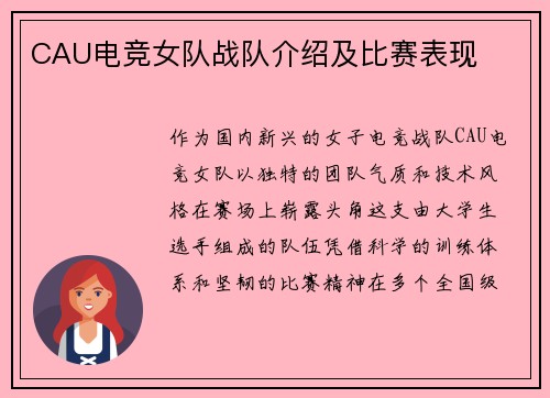 CAU电竞女队战队介绍及比赛表现